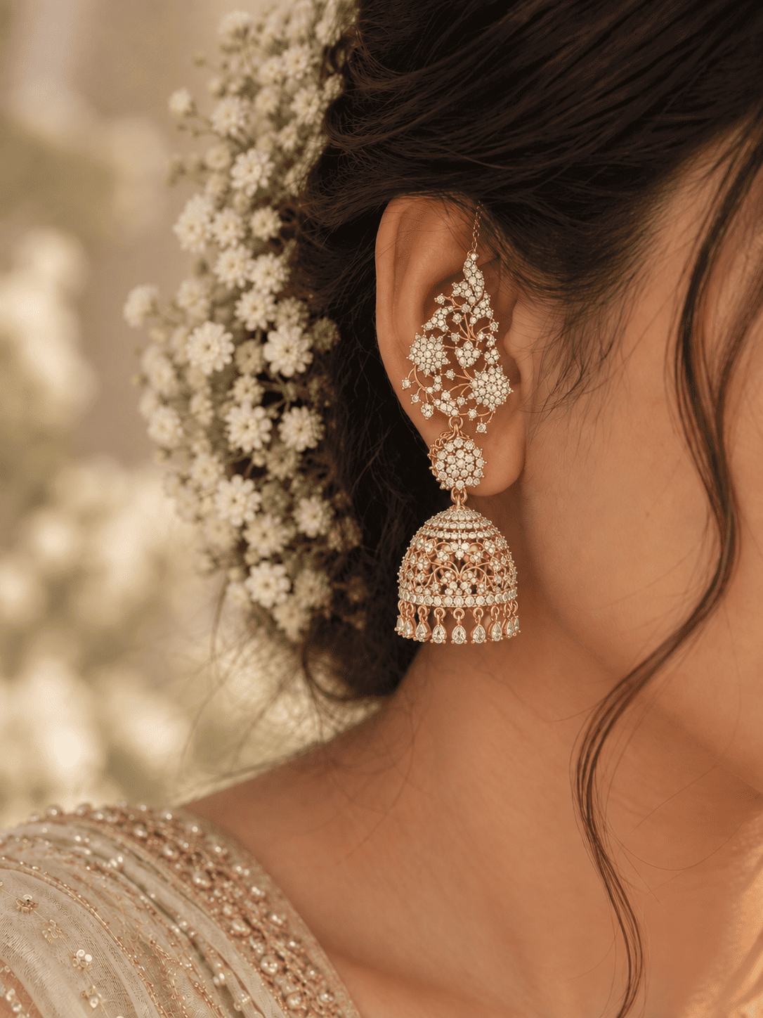 Rukmini Royale AD Earcuff Jhumkas
