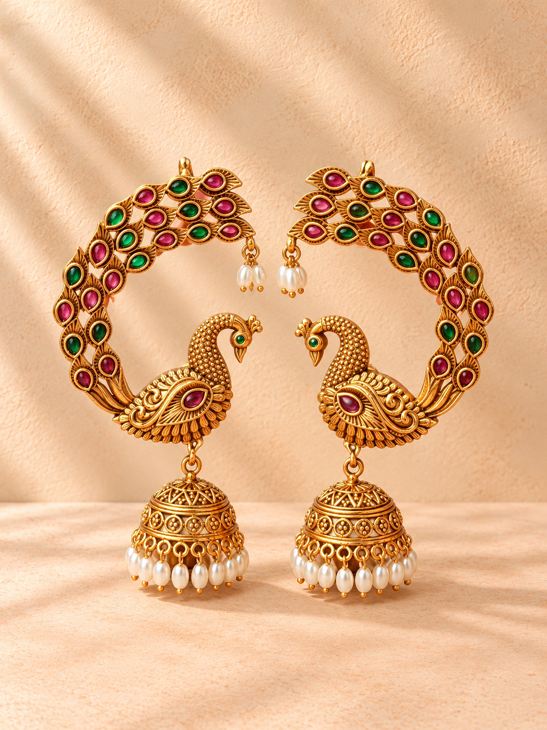 Mayur Ruby Emerald Earcuff Jhumkas