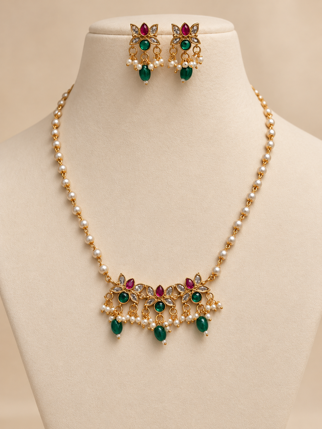 Kamala Pearl Ruby Green Choker Set