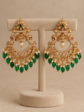 Mitali Green Beaded AD Chandbali Earrings