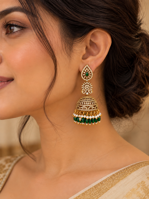Anaswara Emerald & Pearl AD Jhumkas
