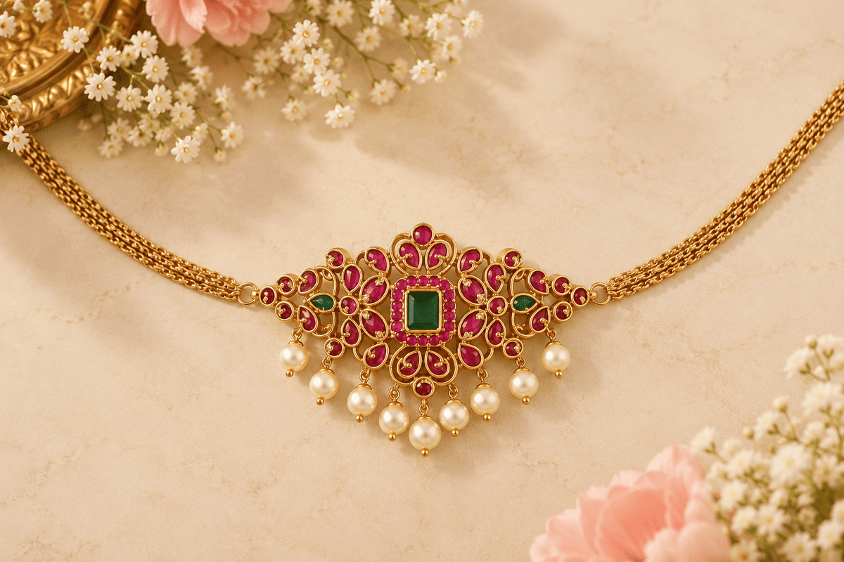 Meenakshi Ruby Emerald Choker Set