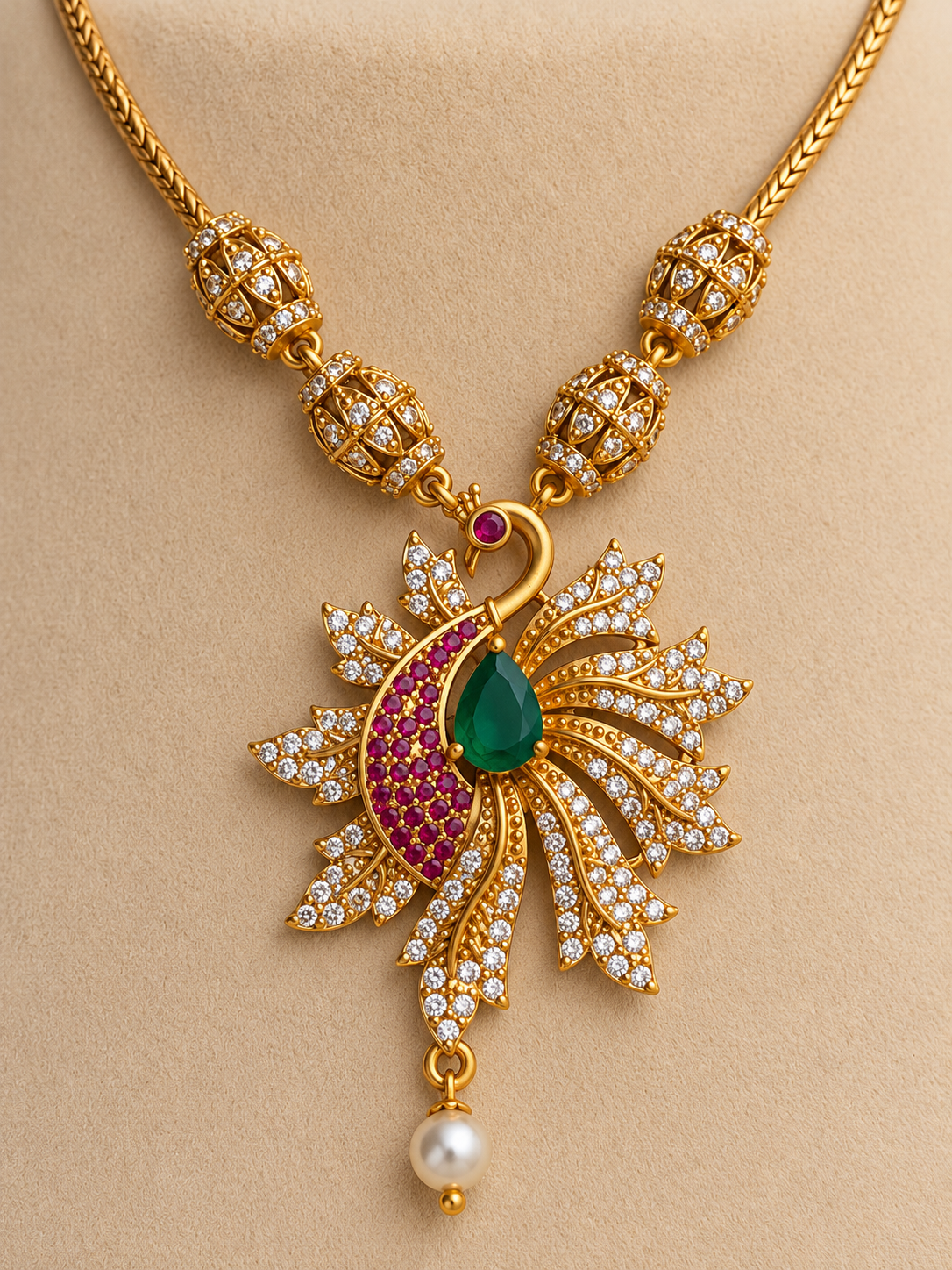 Sridevi AD Peacock Motif Necklace Set