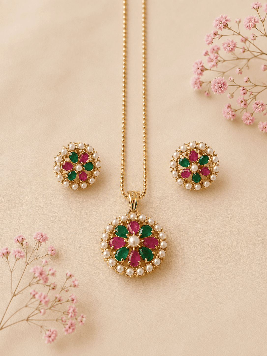 Navaratna Bloom AD Pendant Set