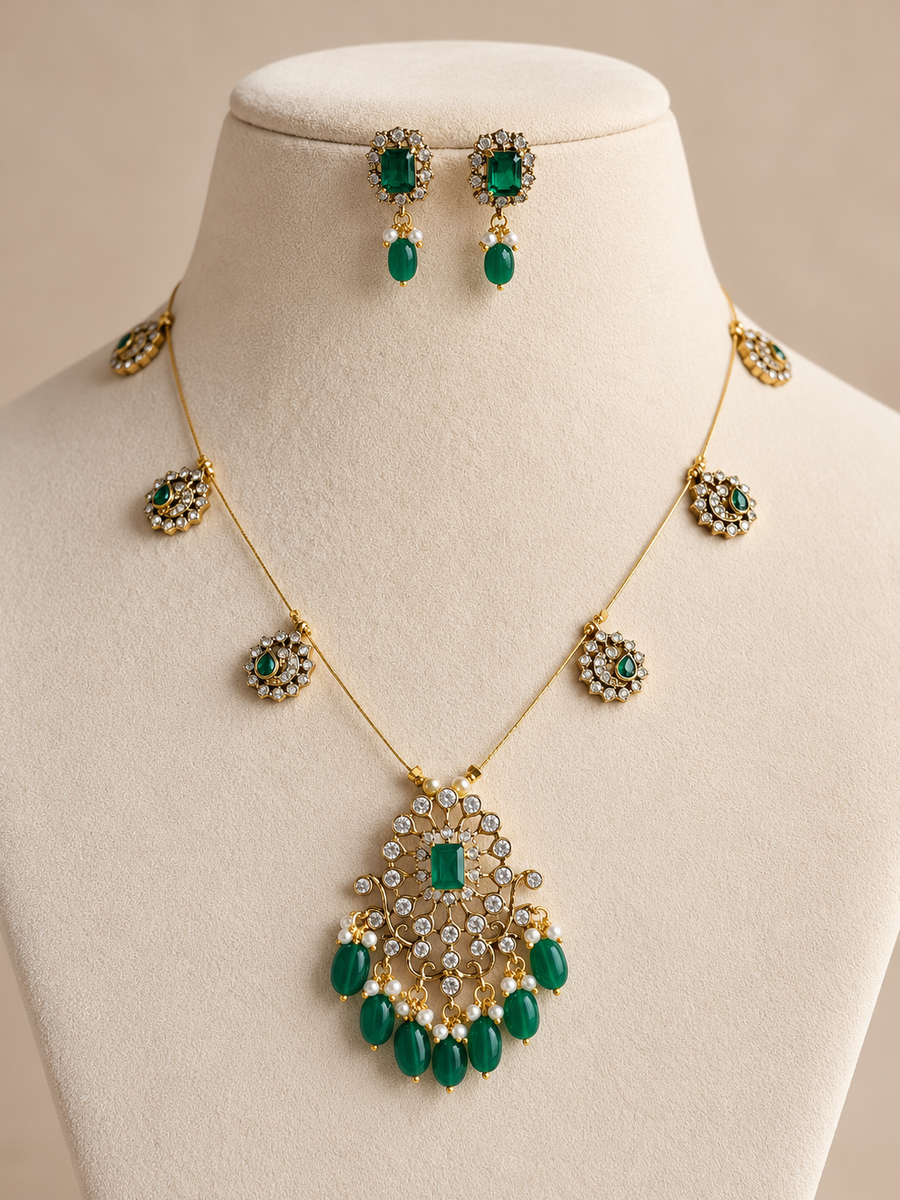 Emerald Cascade Delicate Necklace Set
