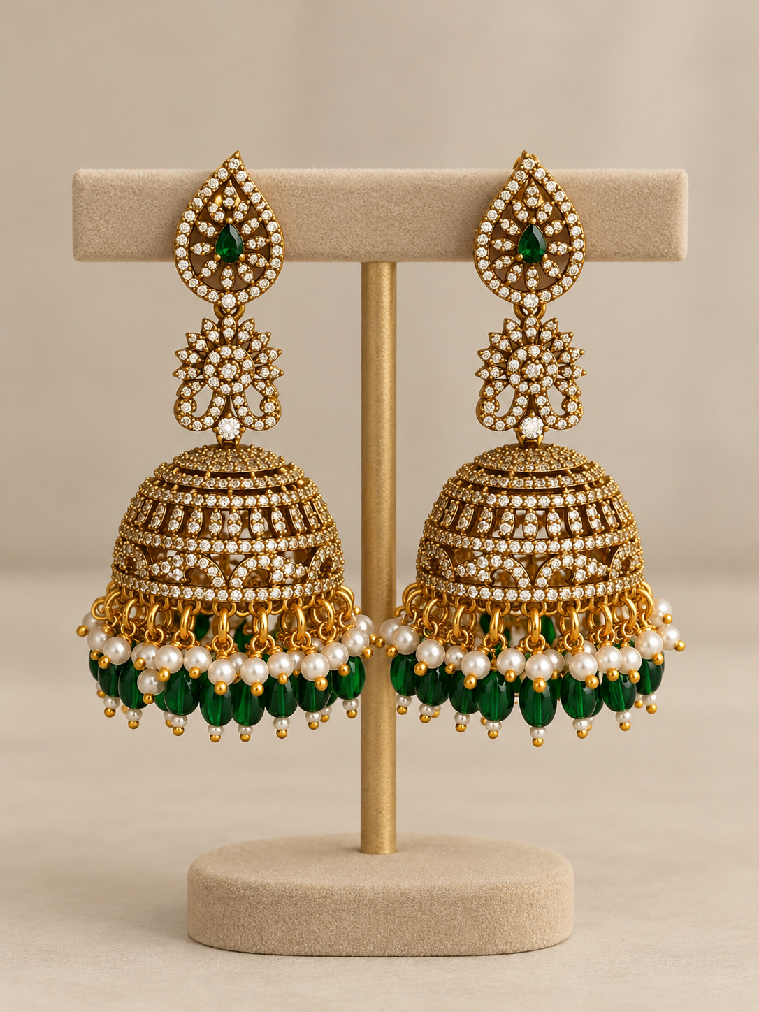Anaswara Emerald & Pearl AD Jhumkas