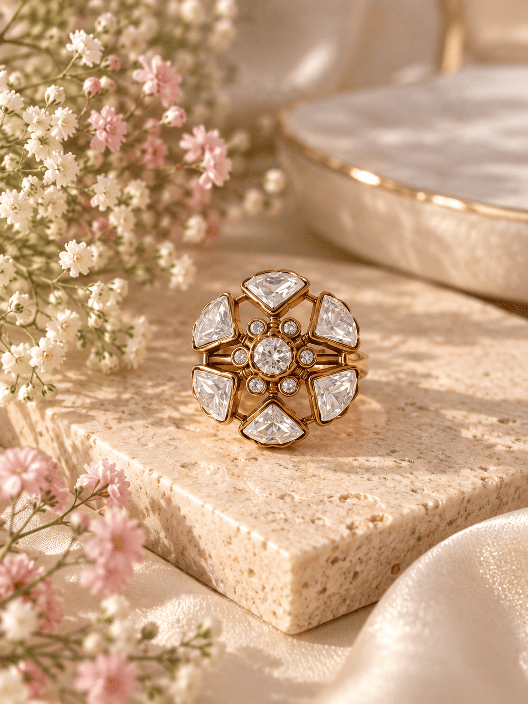 Floral Polki Blossom Adjustable Ring