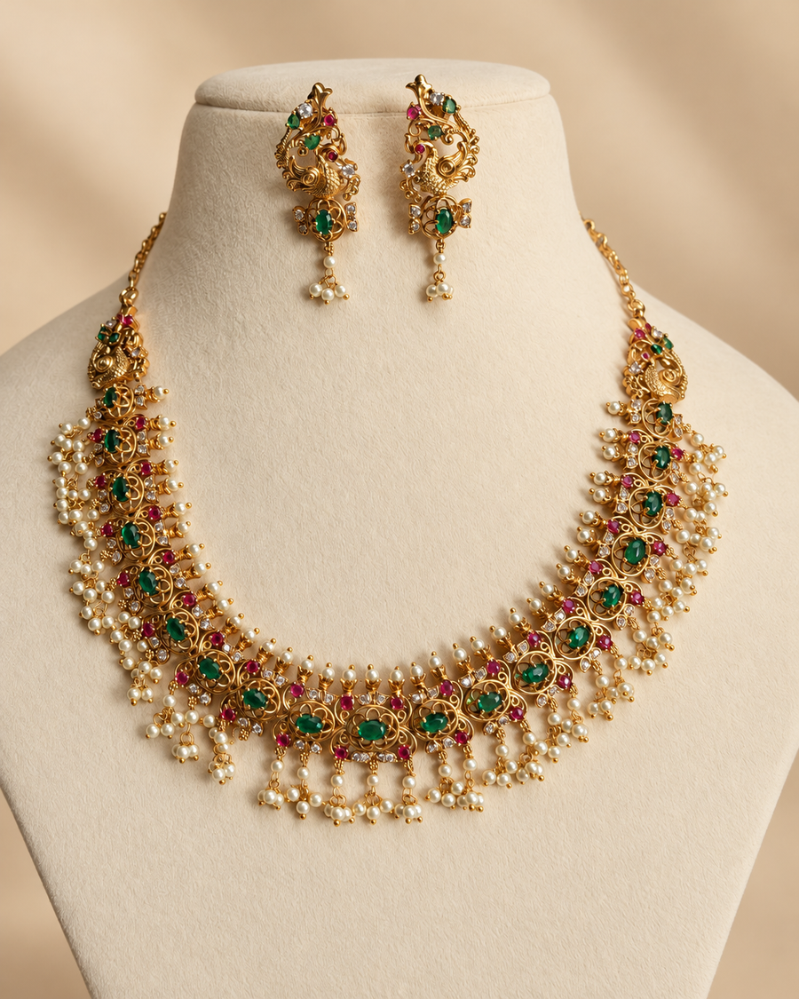 Kaveri Emerald & Ruby Guttapusalu Set